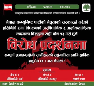 चितवनको ३ स्थानमा आज कांग्रेसको प्रदर्शन हुदै