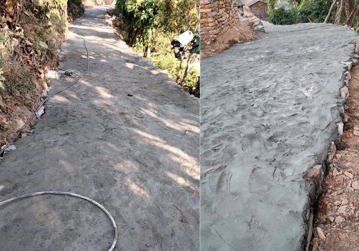 पर्यटकीय सम्भावना बोकेको आँबुकोट गाउँमा सडक ढलान गरियो 