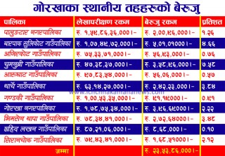 गोरखाको स्थानीय तहहरुमा साढे २३ करोडको बेरुजु देखियो, सबैभन्दा कम शहिद लखन गाउँपालिकाको साढे ८ लाख मात्र बेरुजु