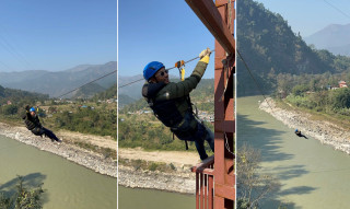 चितवनको चुम्लिङ्गटारमा निर्माणधिन रिभर फन जिपलाईनको टेष्ट फ्लाईङ सफल