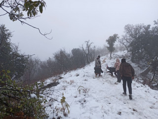 लगातार दुई रात हिउँ परेपछि छिम्केश्वरीमा हिउँ खेल्ने आन्तरिक पर्यटक बढे