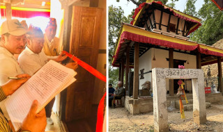 शहिद लखनको ताक्लुङमा रहेको अर्लाङ्दी माईको मन्दिर पुनः निर्माण, गाउँपालिका अध्यक्ष रमेश थापाद्वारा उद्घाटन