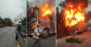 कास्कीमा गुडिरहेको बसमा आगलागी